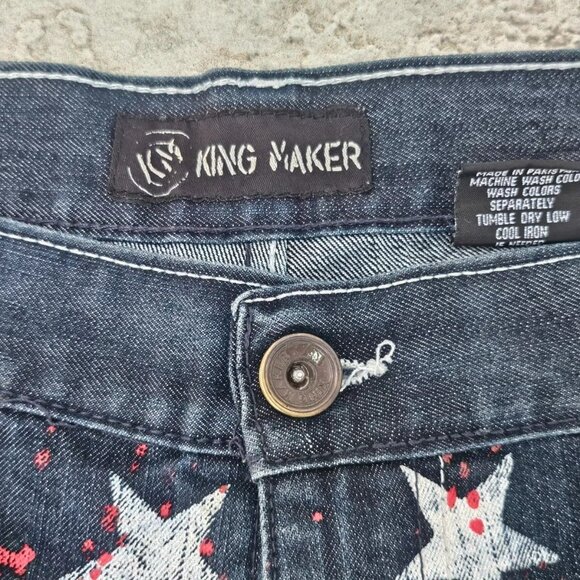 King Maker Men Shorts Blue White Star Patriot Straight Fit Shorts Bermuda Size40 - Picture 3 of 7